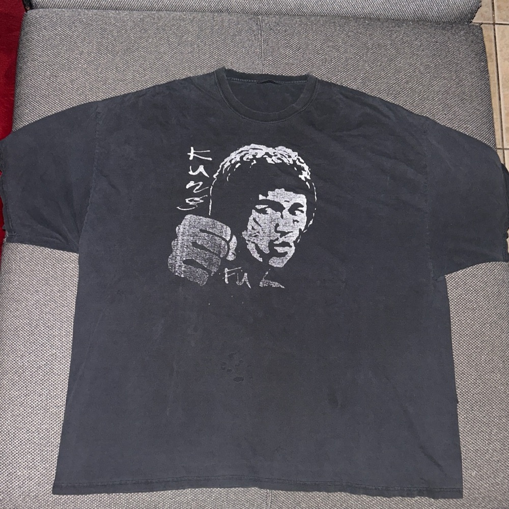 90s/00s Bruce Lee Kung Fu Martial Arts Faded Black Tee - Picture 2 of 5